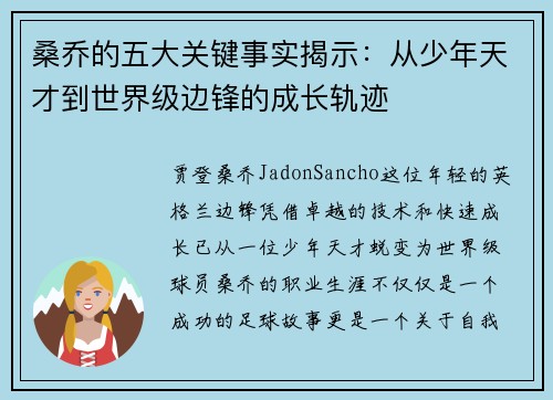 桑乔的五大关键事实揭示:从少年天才到世界级边锋的成长轨迹 桑乔的五大关键事实揭示:从少年天才到世界级边锋的成长轨迹