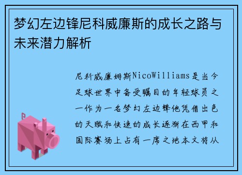 梦幻左边锋尼科威廉斯的成长之路与未来潜力解析 梦幻左边锋尼科威廉斯的成长之路与未来潜力解析